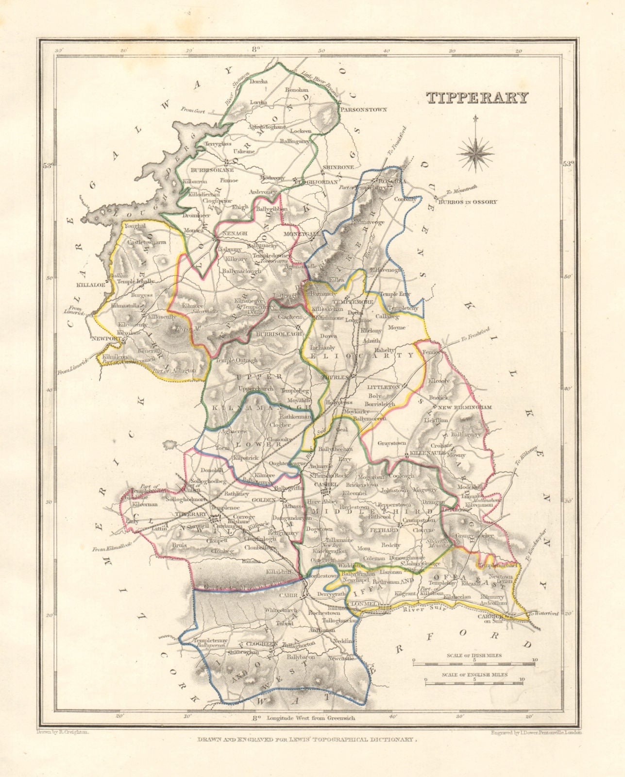 COUNTY TIPPERARY antique map for LEWIS by DOWER & CREIGHTON. Ireland 1846
